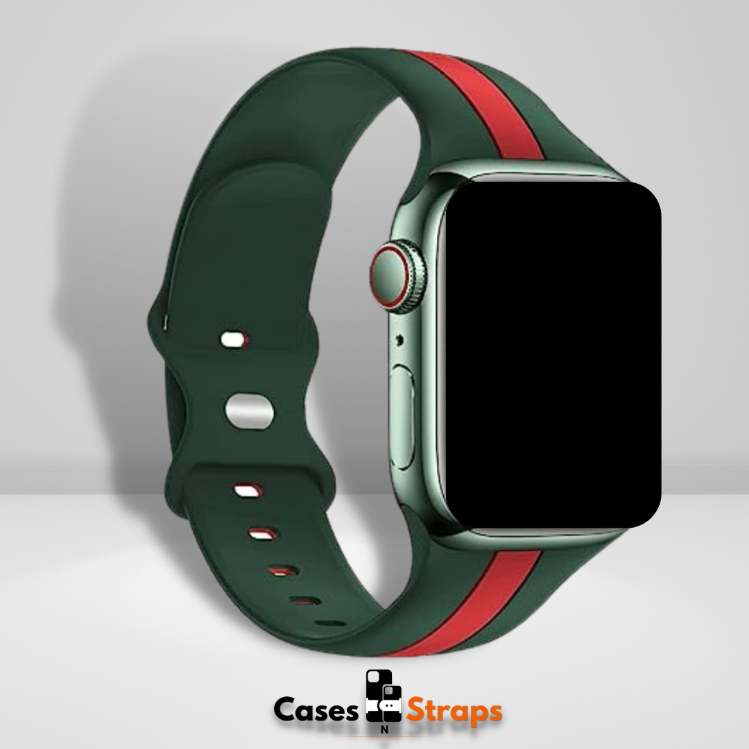 Two Tone Silicone iWatch Strap Green Color Red Stripe